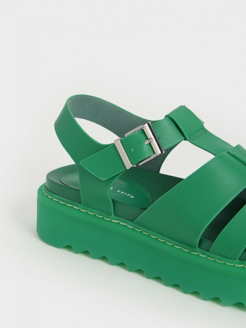 Sandale cu Platforma Charles & Keith Cut-Out Sports Verzi | 746IQLRTD