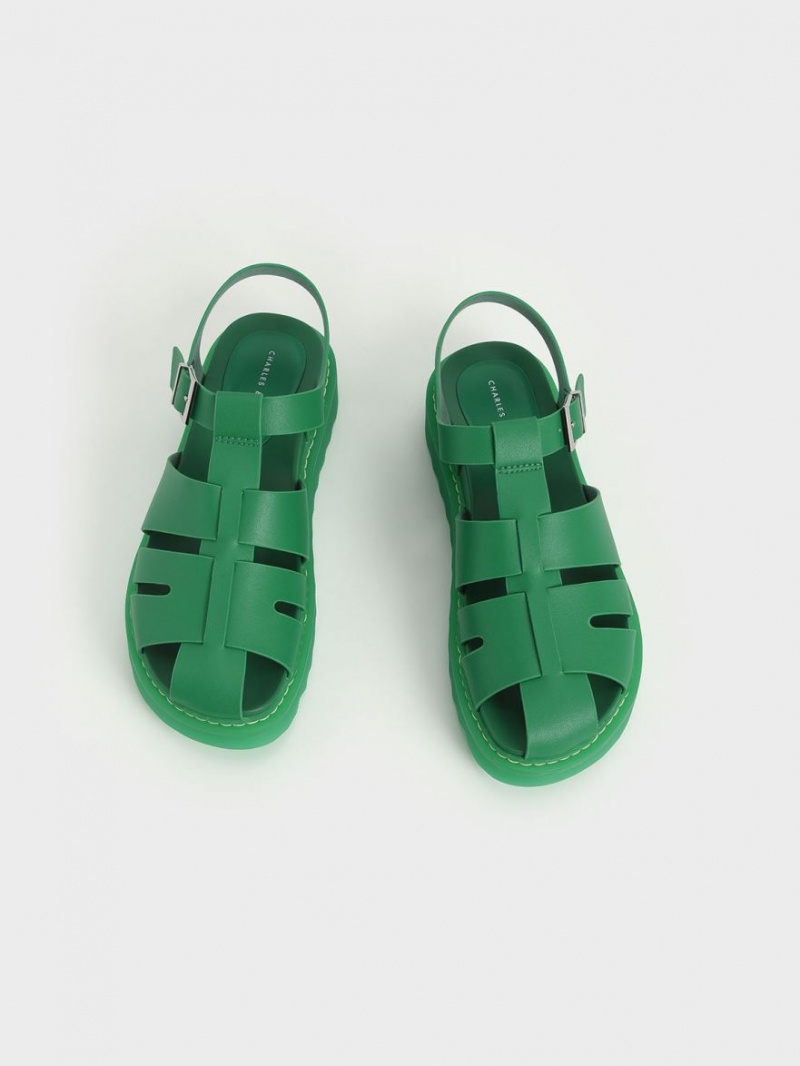 Sandale cu Platforma Charles & Keith Cut-Out Sports Verzi | 746IQLRTD