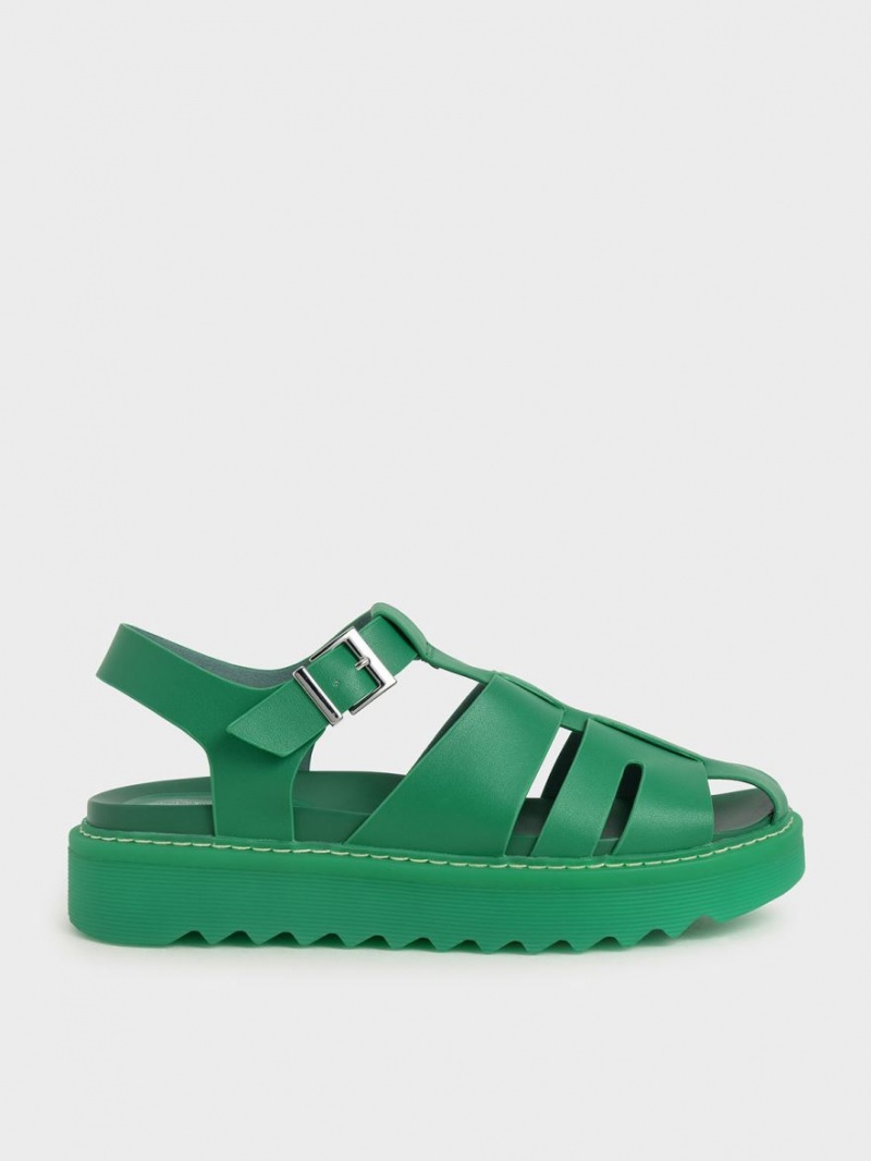 Sandale cu Platforma Charles & Keith Cut-Out Sports Verzi | 746IQLRTD