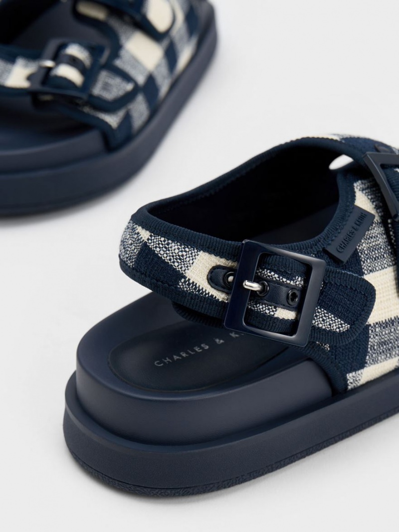Sandale cu Platforma Charles & Keith Della Gingham Buckled Albastri Inchis | 018GLMPVC