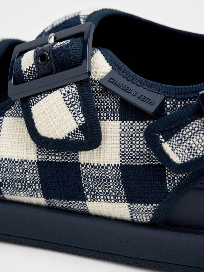 Sandale cu Platforma Charles & Keith Della Gingham Buckled Albastri Inchis | 018GLMPVC