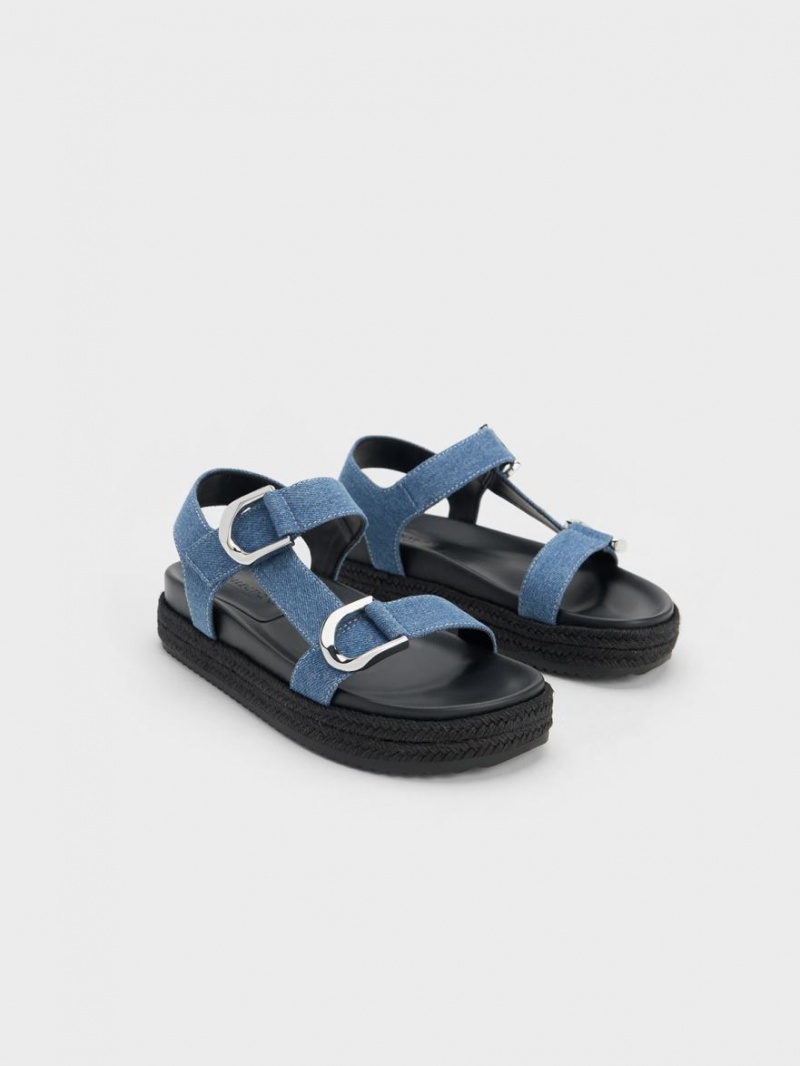 Sandale cu Platforma Charles & Keith Gabine Denim Espadrile Albastri | 310DEYRMF
