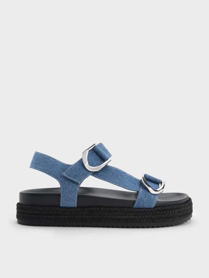 Sandale cu Platforma Charles & Keith Gabine Denim Espadrile Albastri | 310DEYRMF