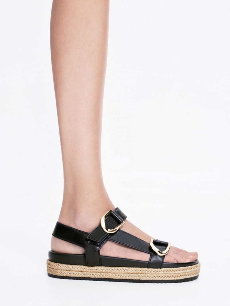 Sandale cu Platforma Charles & Keith Gabine Piele Espadrile Negrii | 789RJLBIV