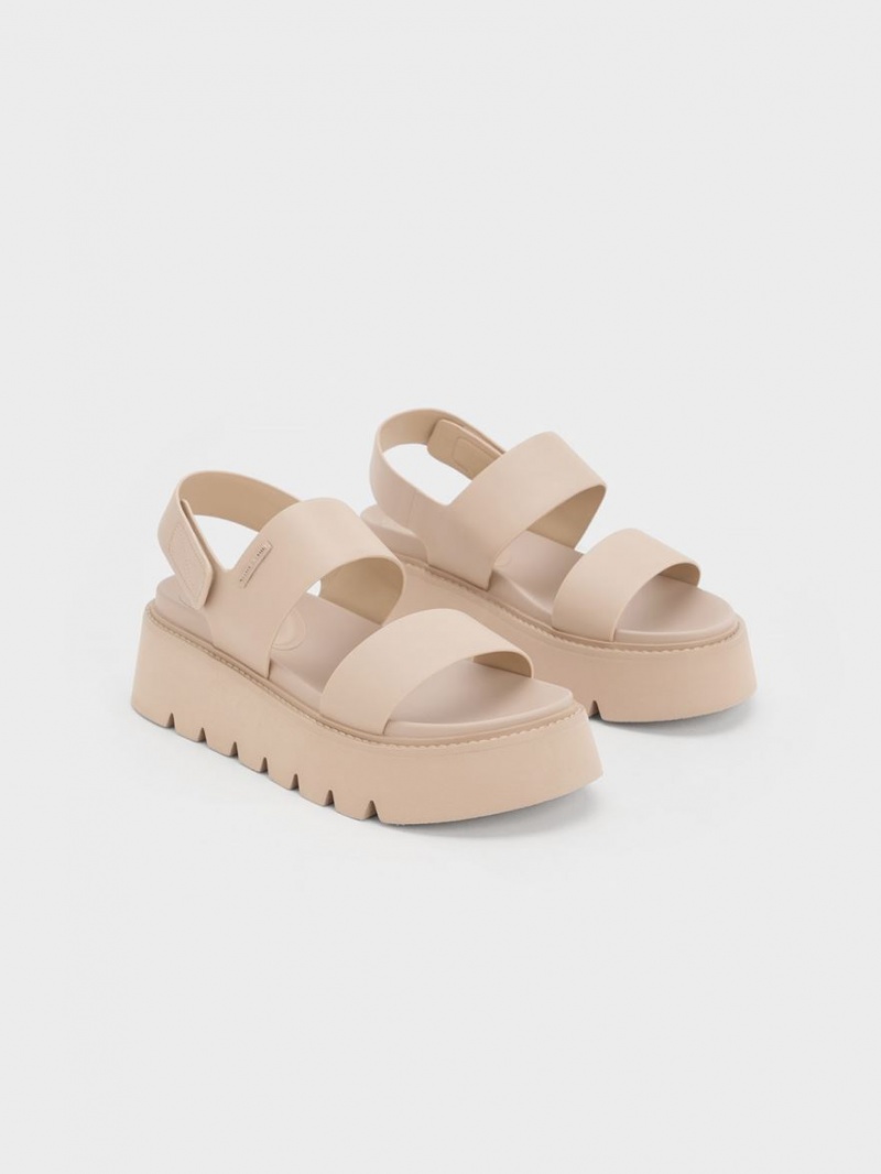 Sandale cu Platforma Charles & Keith Grosolan Bej | 476ZAPUKW