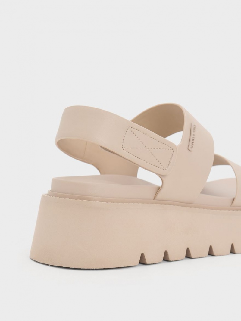 Sandale cu Platforma Charles & Keith Grosolan Bej | 476ZAPUKW