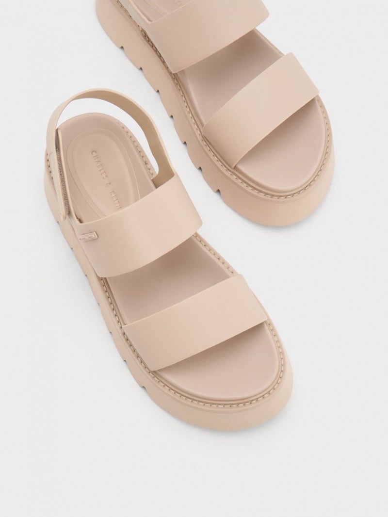 Sandale cu Platforma Charles & Keith Grosolan Bej | 476ZAPUKW