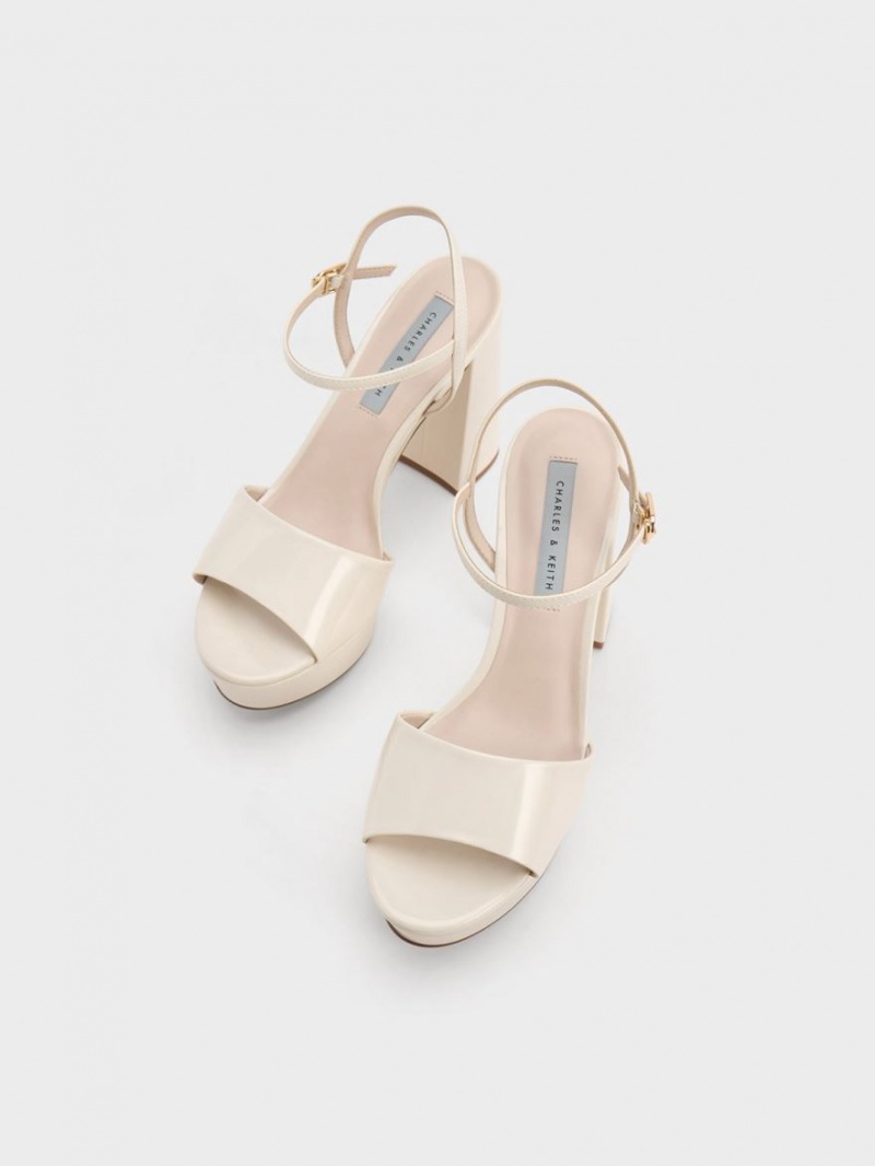 Sandale cu Platforma Charles & Keith Halle Peep-Bombeu Metallic Albi | 910QKEMVO