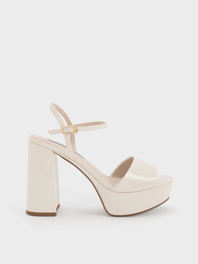 Sandale cu Platforma Charles & Keith Halle Peep-Bombeu Metallic Albi | 910QKEMVO