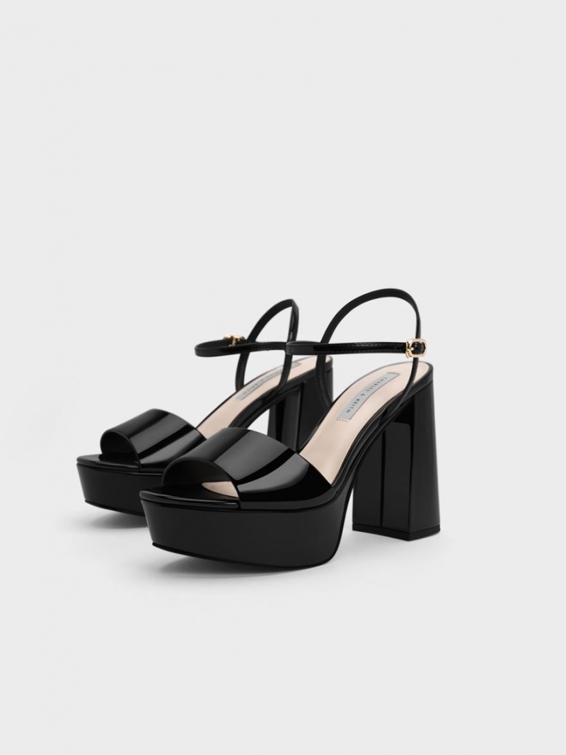 Sandale cu Platforma Charles & Keith Halle Peep-Bombeu Lacuita Negrii | 563DGRKYI