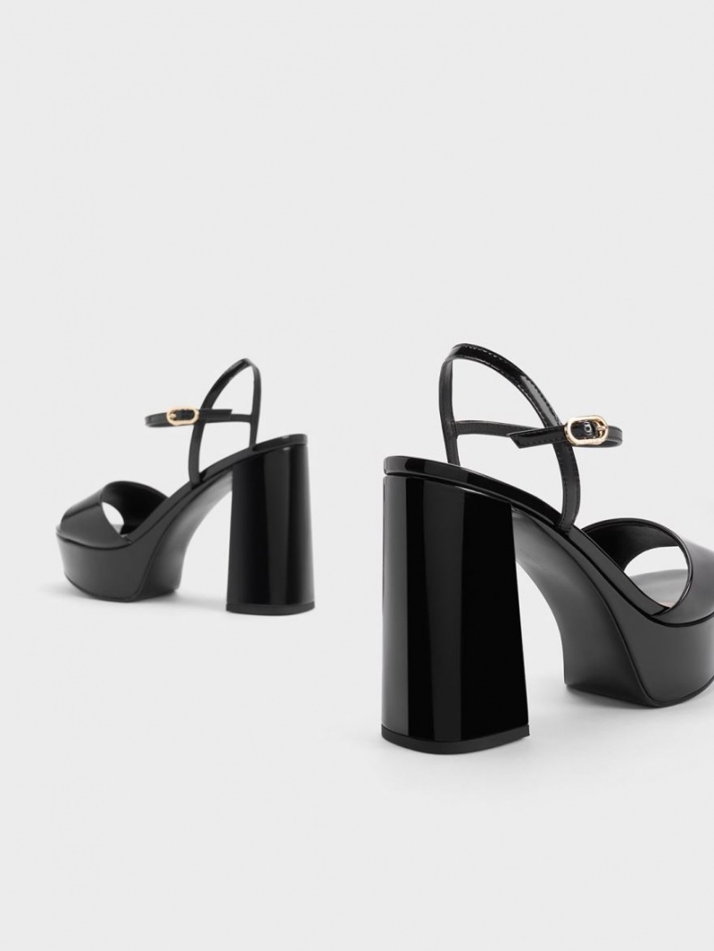 Sandale cu Platforma Charles & Keith Halle Peep-Bombeu Lacuita Negrii | 563DGRKYI