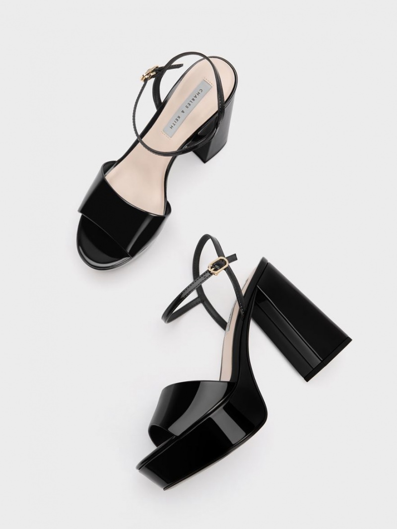 Sandale cu Platforma Charles & Keith Halle Peep-Bombeu Lacuita Negrii | 563DGRKYI