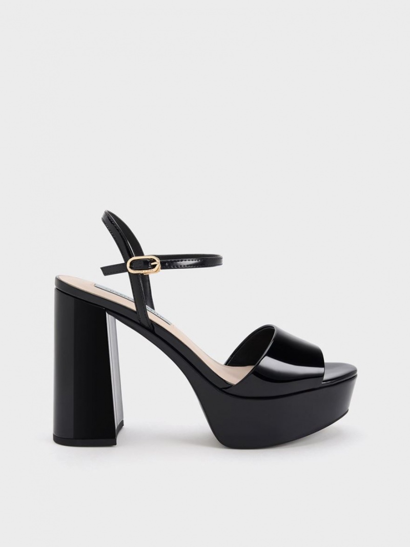 Sandale cu Platforma Charles & Keith Halle Peep-Bombeu Lacuita Negrii | 563DGRKYI