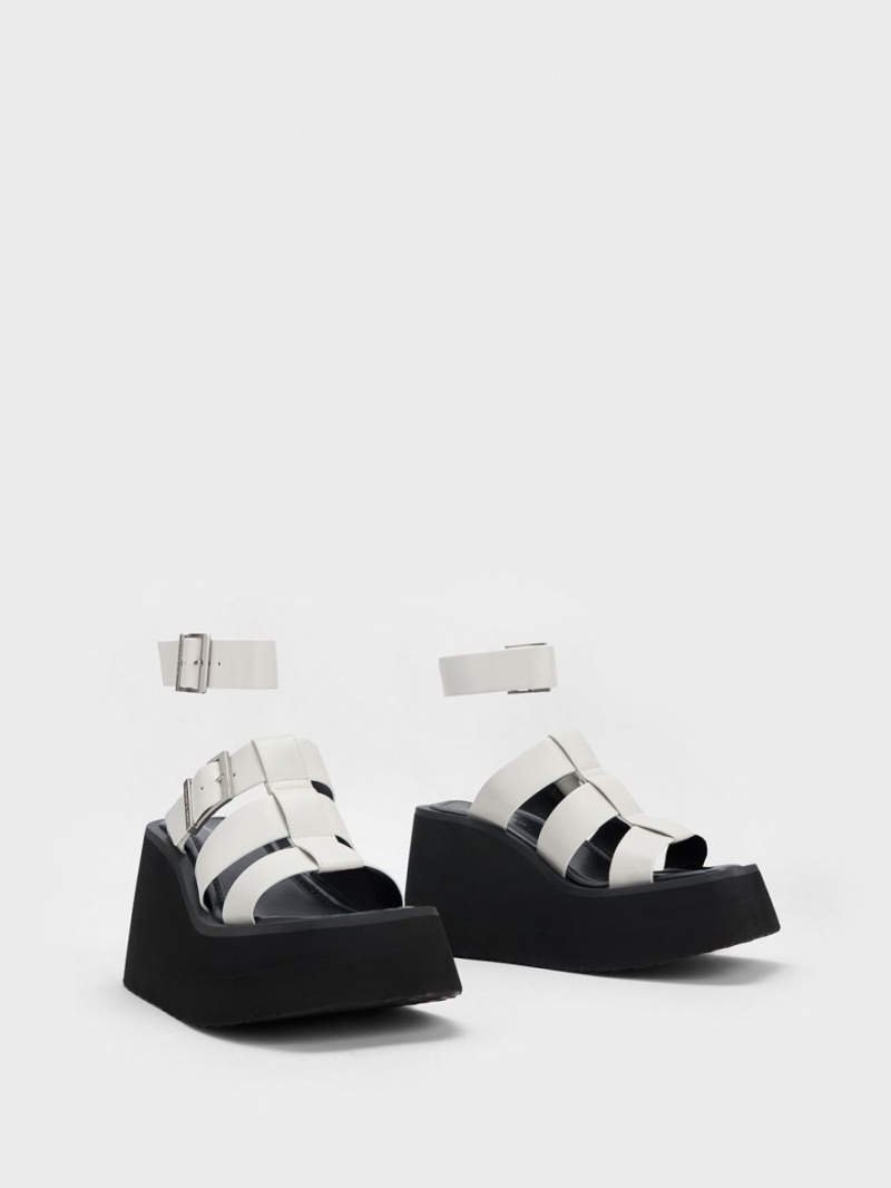 Sandale cu Platforma Charles & Keith IIsa Flatform Gladiator Albi | 214HXUZIF