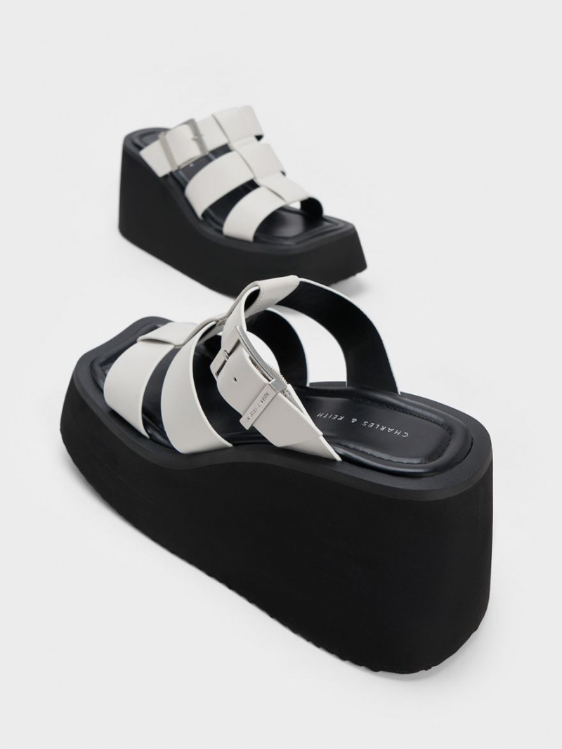 Sandale cu Platforma Charles & Keith IIsa Flatform Gladiator Albi | 214HXUZIF