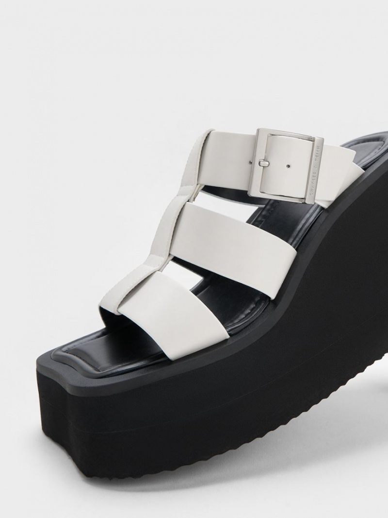 Sandale cu Platforma Charles & Keith IIsa Flatform Gladiator Albi | 214HXUZIF