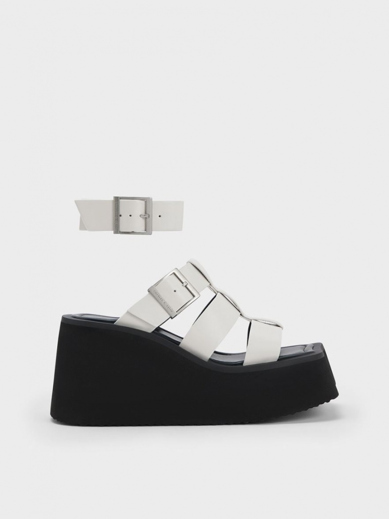 Sandale cu Platforma Charles & Keith IIsa Flatform Gladiator Albi | 214HXUZIF