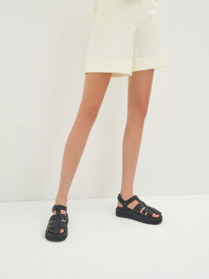 Sandale cu Platforma Charles & Keith Interwoven Buckled Negrii | 261JLUZTF