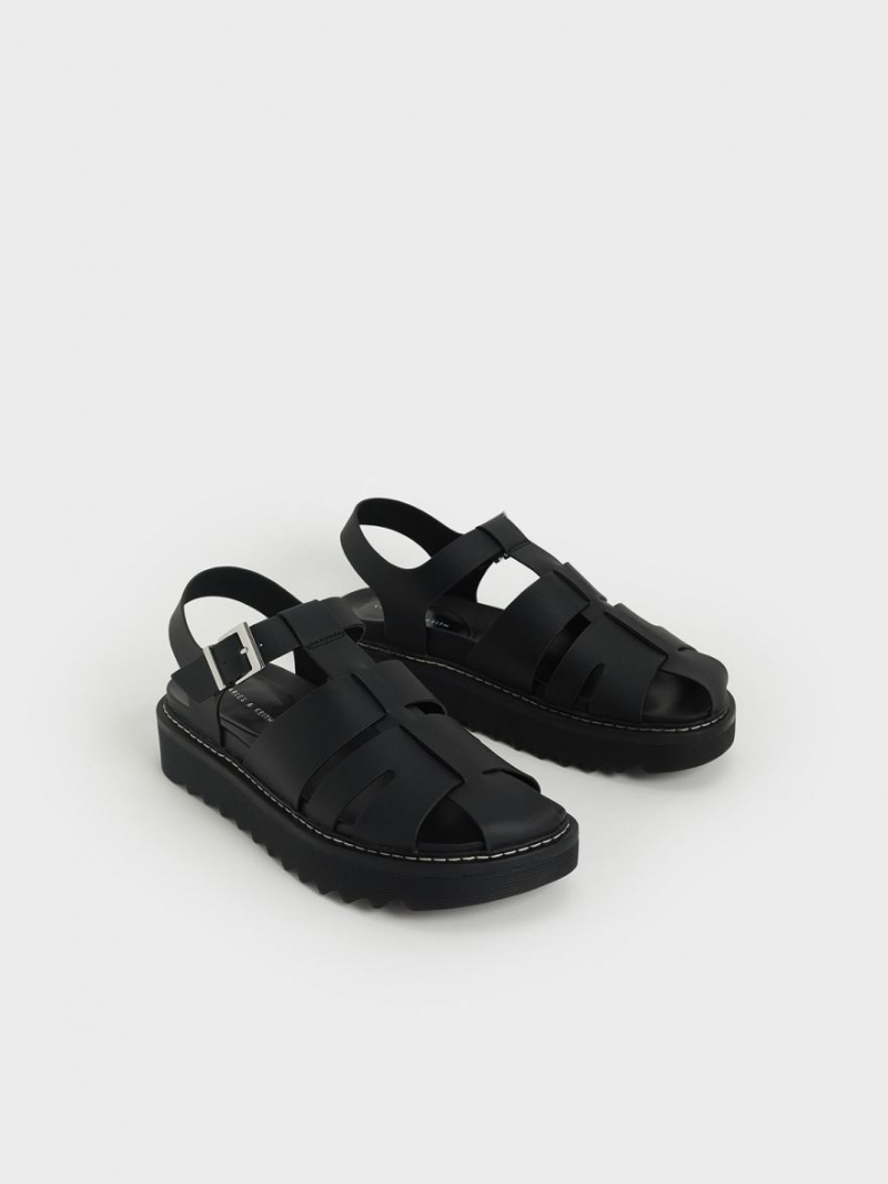 Sandale cu Platforma Charles & Keith Interwoven Buckled Negrii | 261JLUZTF