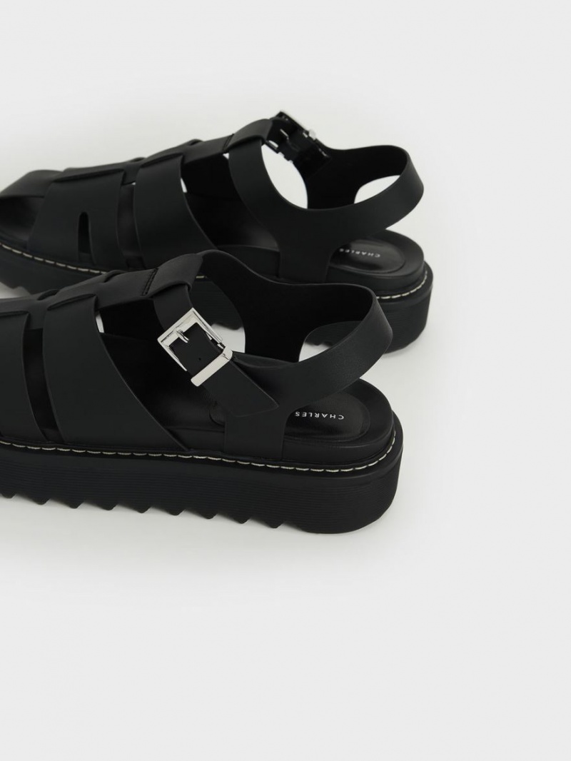 Sandale cu Platforma Charles & Keith Interwoven Buckled Negrii | 261JLUZTF