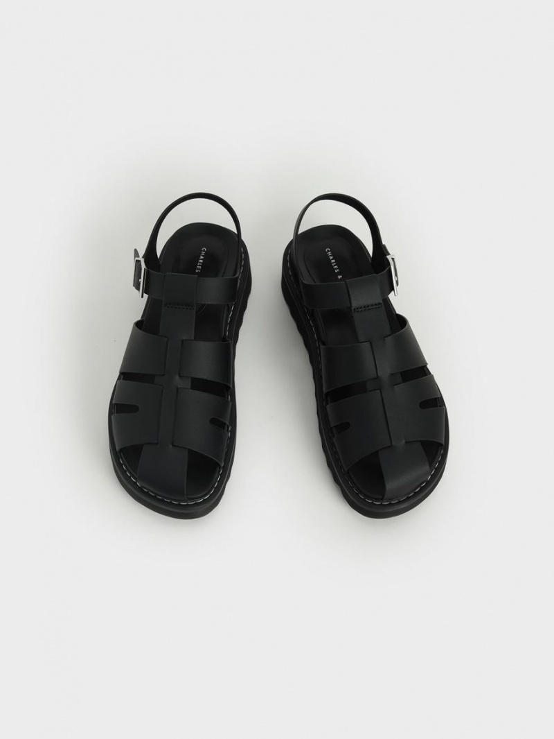Sandale cu Platforma Charles & Keith Interwoven Buckled Negrii | 261JLUZTF