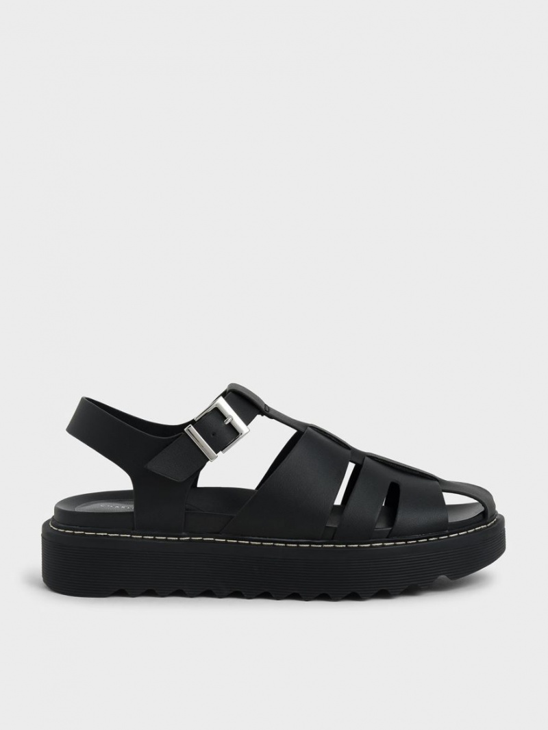 Sandale cu Platforma Charles & Keith Interwoven Buckled Negrii | 261JLUZTF