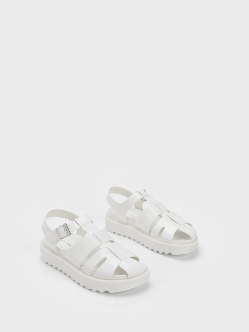 Sandale cu Platforma Charles & Keith Interwoven Buckled Albi | 612RFDAOK