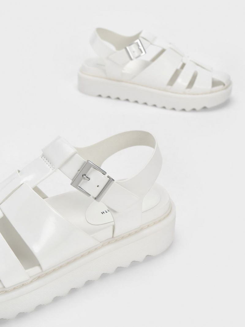Sandale cu Platforma Charles & Keith Interwoven Buckled Albi | 612RFDAOK