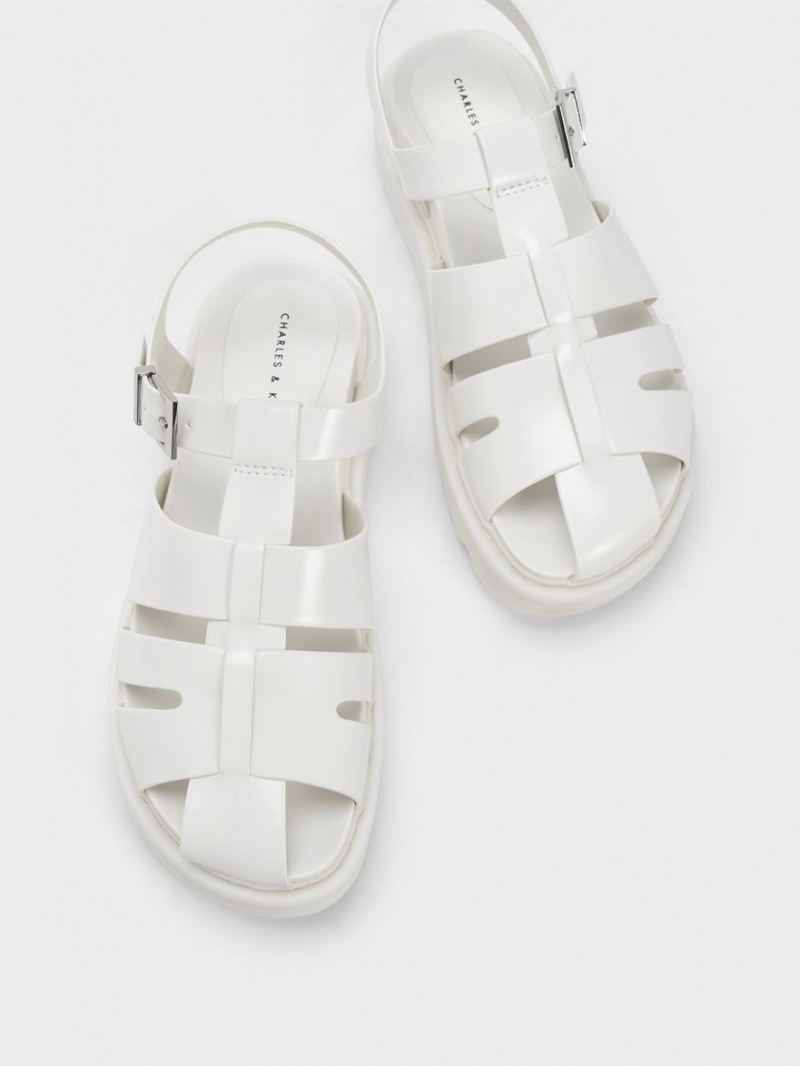 Sandale cu Platforma Charles & Keith Interwoven Buckled Albi | 612RFDAOK