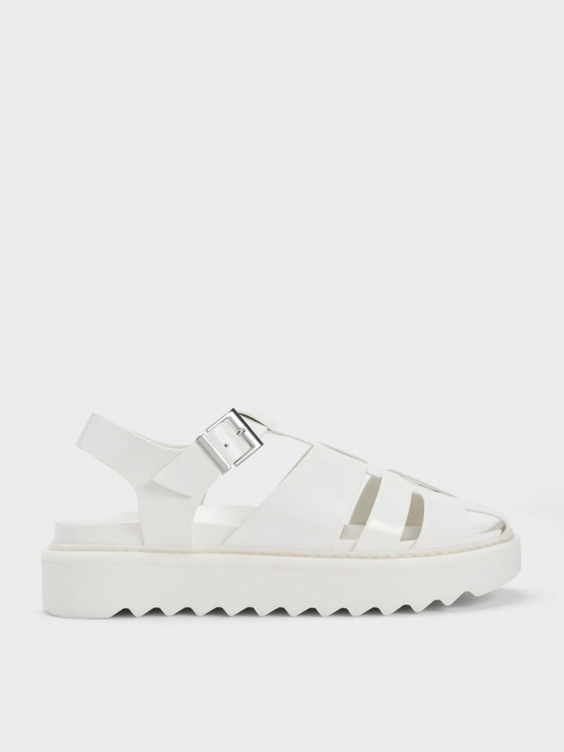 Sandale cu Platforma Charles & Keith Interwoven Buckled Albi | 612RFDAOK