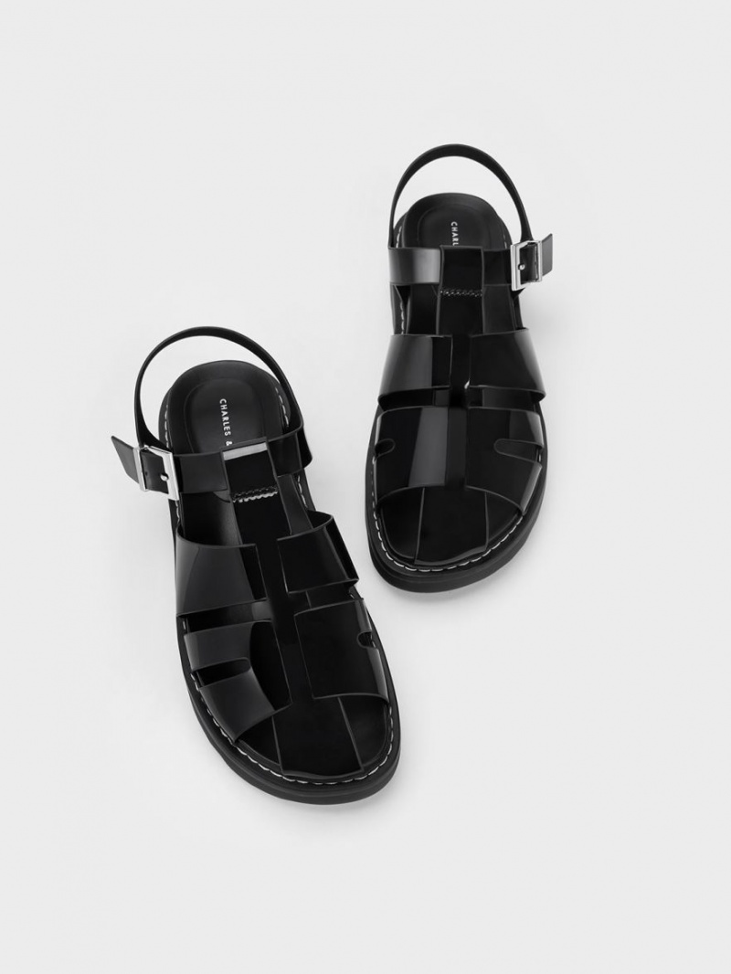 Sandale cu Platforma Charles & Keith Interwoven Lacuita Buckled Negrii | 732ODVBFN