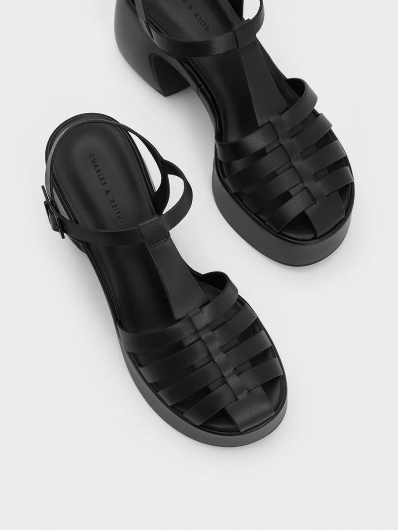Sandale cu Platforma Charles & Keith Interwoven Platforma Gladiator Negrii | 854YGADCR