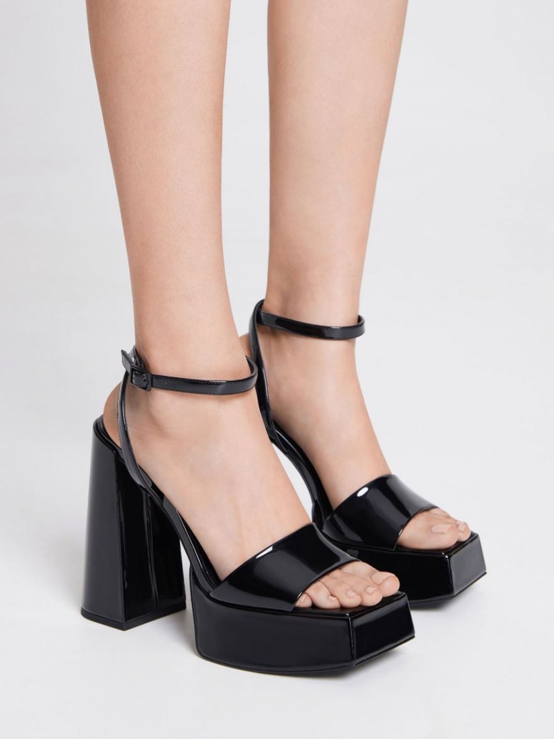 Sandale cu Platforma Charles & Keith Lacuita Ankle-Curea Negrii | 326NYDAQI
