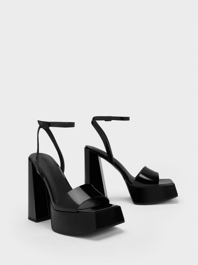 Sandale cu Platforma Charles & Keith Lacuita Ankle-Curea Negrii | 326NYDAQI