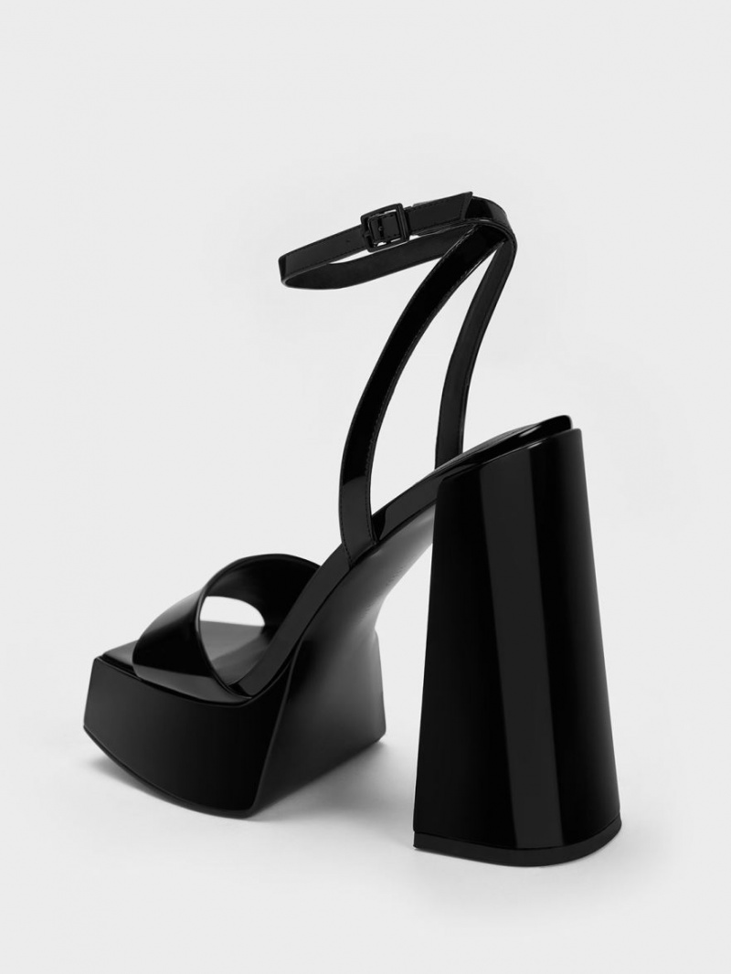Sandale cu Platforma Charles & Keith Lacuita Ankle-Curea Negrii | 326NYDAQI