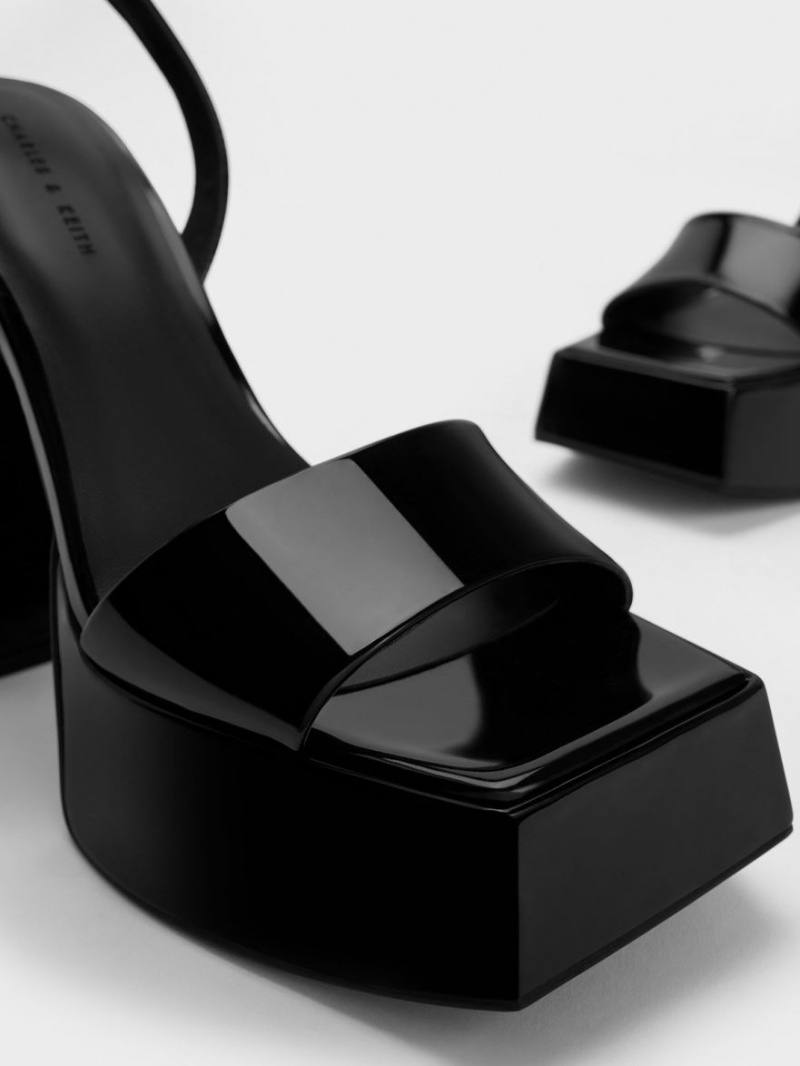 Sandale cu Platforma Charles & Keith Lacuita Ankle-Curea Negrii | 326NYDAQI