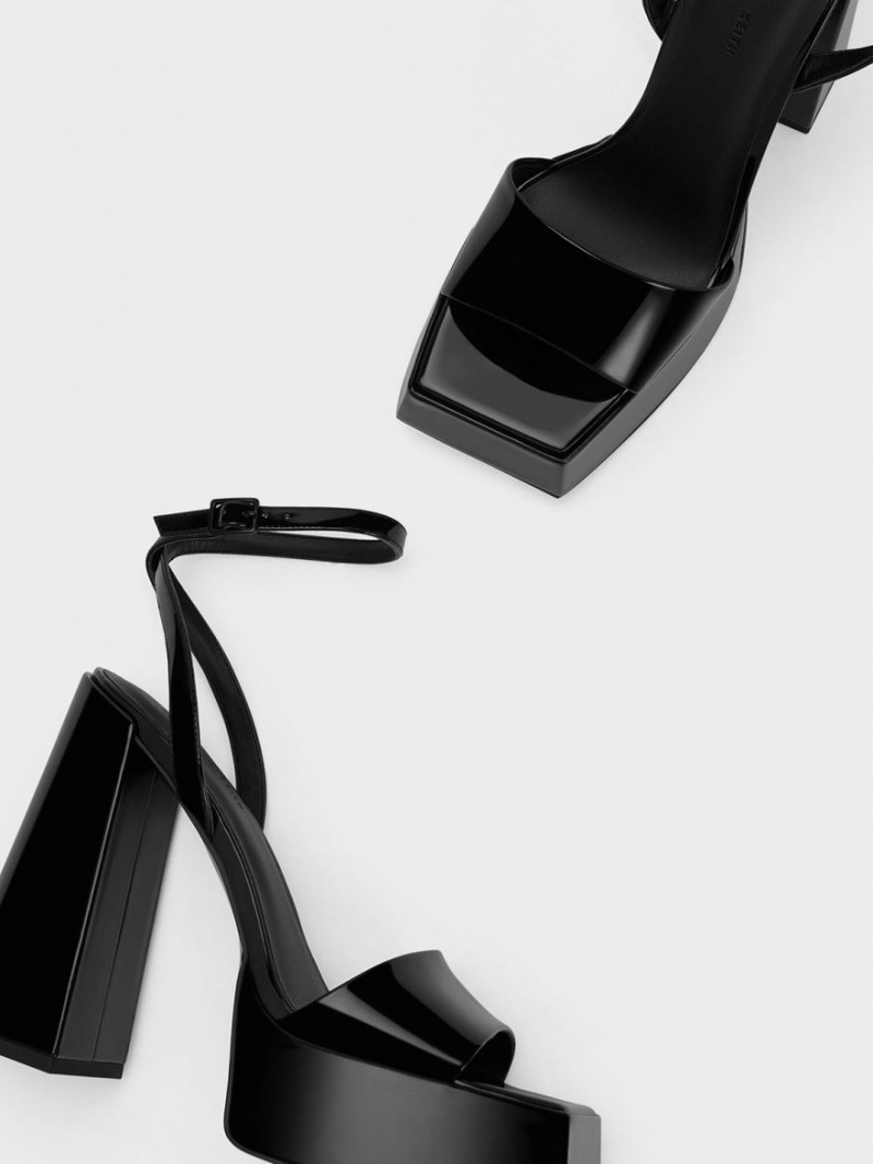 Sandale cu Platforma Charles & Keith Lacuita Ankle-Curea Negrii | 326NYDAQI