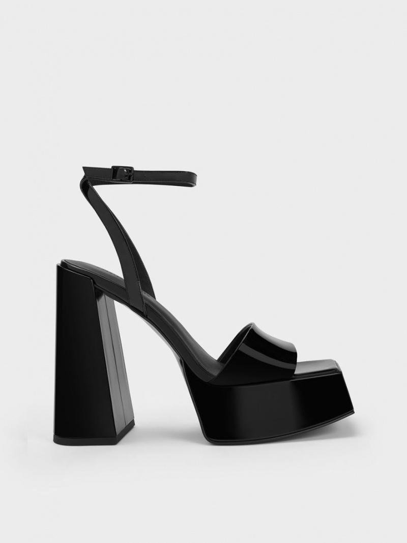 Sandale cu Platforma Charles & Keith Lacuita Ankle-Curea Negrii | 326NYDAQI