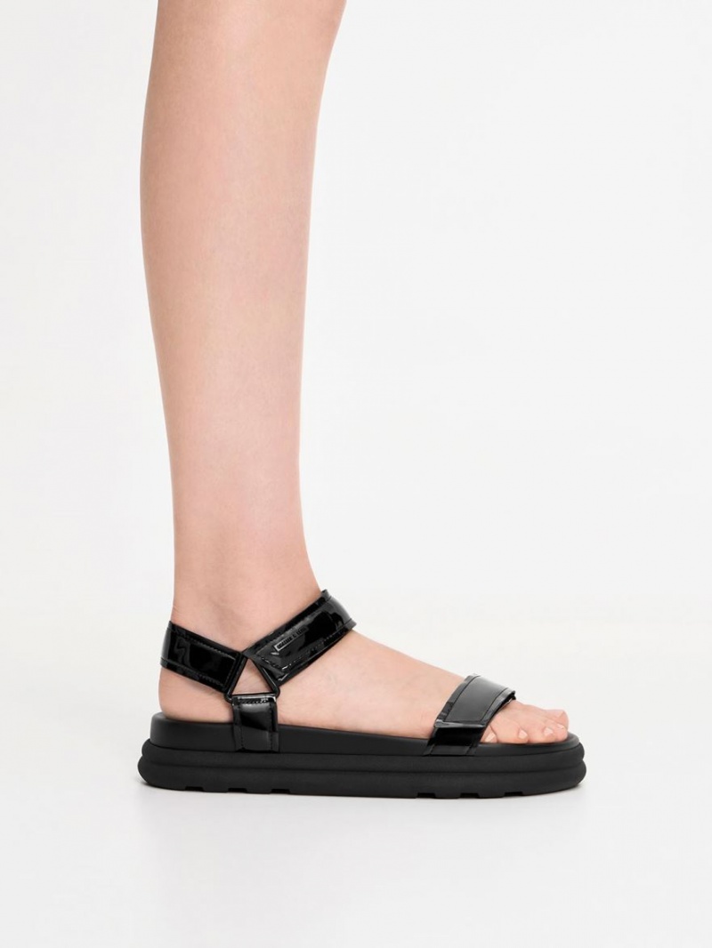 Sandale cu Platforma Charles & Keith Lacuita Cu Bretele Sports Negrii | 596ZHFABY