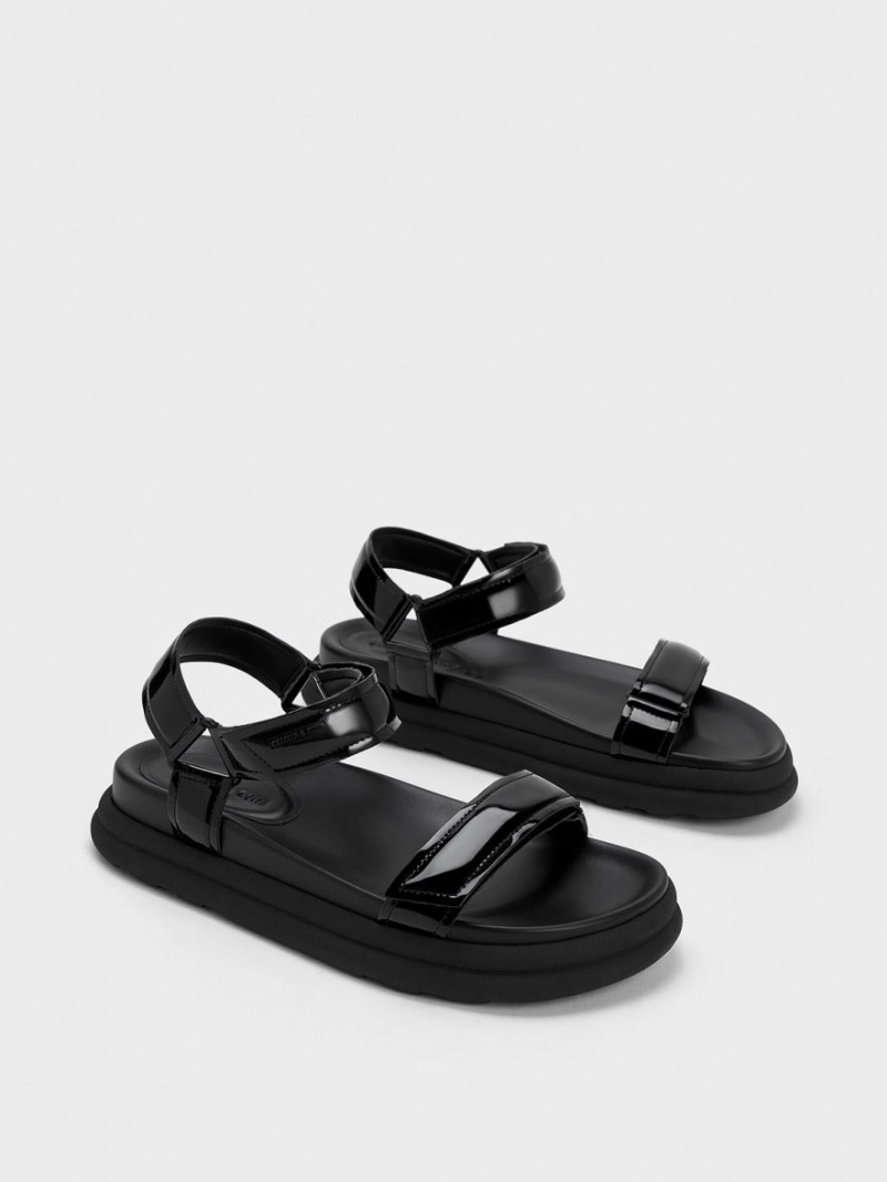 Sandale cu Platforma Charles & Keith Lacuita Cu Bretele Sports Negrii | 596ZHFABY