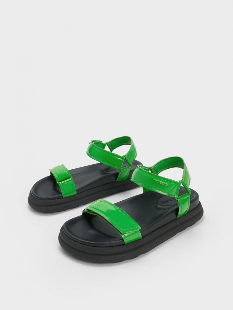 Sandale cu Platforma Charles & Keith Lacuita Cu Bretele Sports Verzi | 563HBOQJE