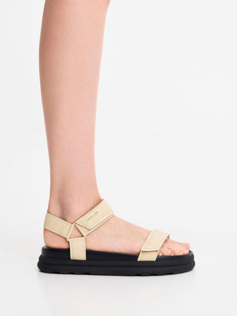 Sandale cu Platforma Charles & Keith Lacuita Cu Bretele Sports Galbeni | 196RSKNZO