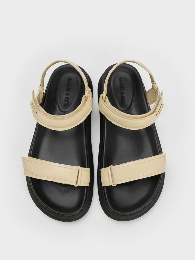 Sandale cu Platforma Charles & Keith Lacuita Cu Bretele Sports Galbeni | 196RSKNZO