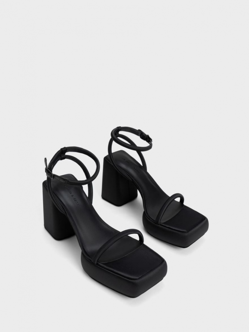 Sandale cu Platforma Charles & Keith Lucile Satin Negrii | 935PIGNAX