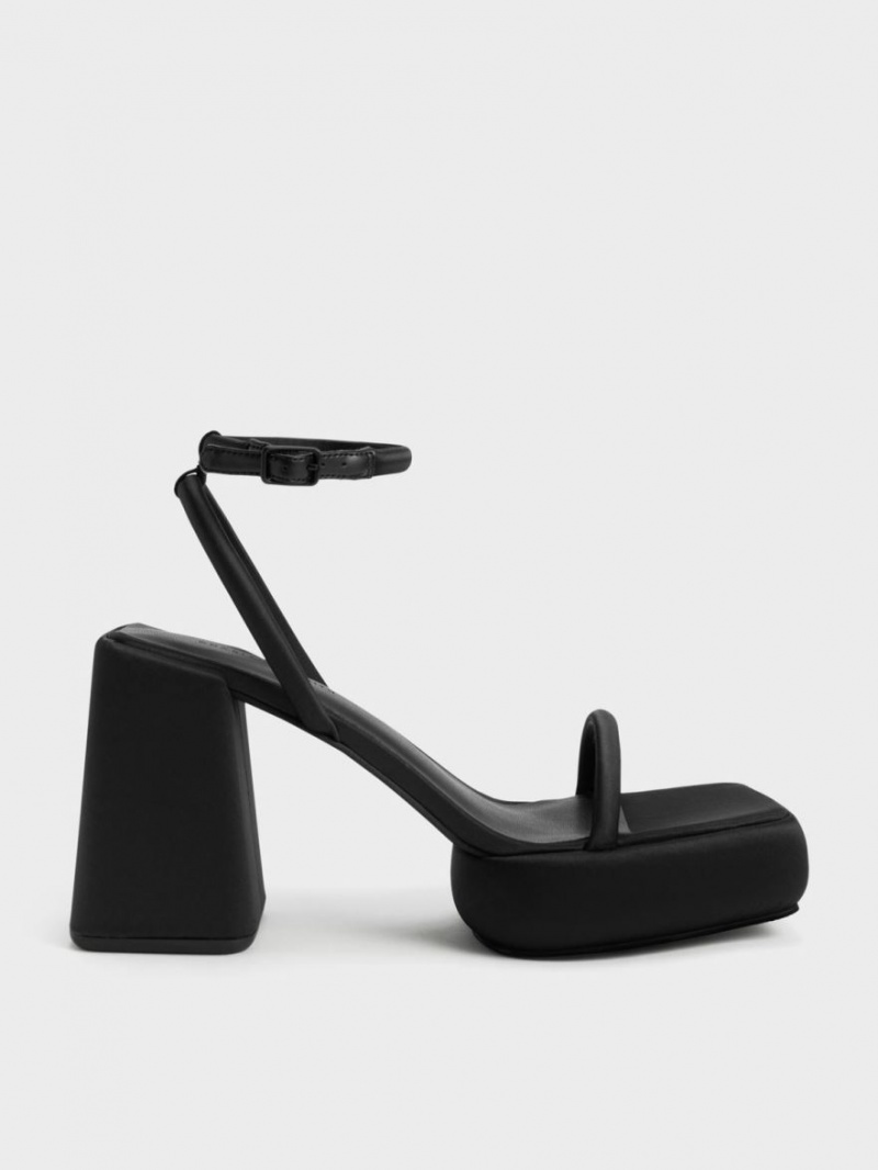 Sandale cu Platforma Charles & Keith Lucile Satin Negrii | 935PIGNAX