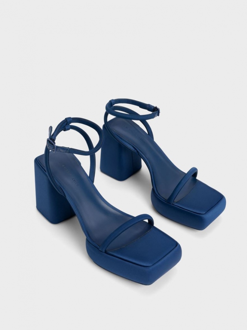 Sandale cu Platforma Charles & Keith Lucile Satin Albastri Inchis | 567KPHSUR