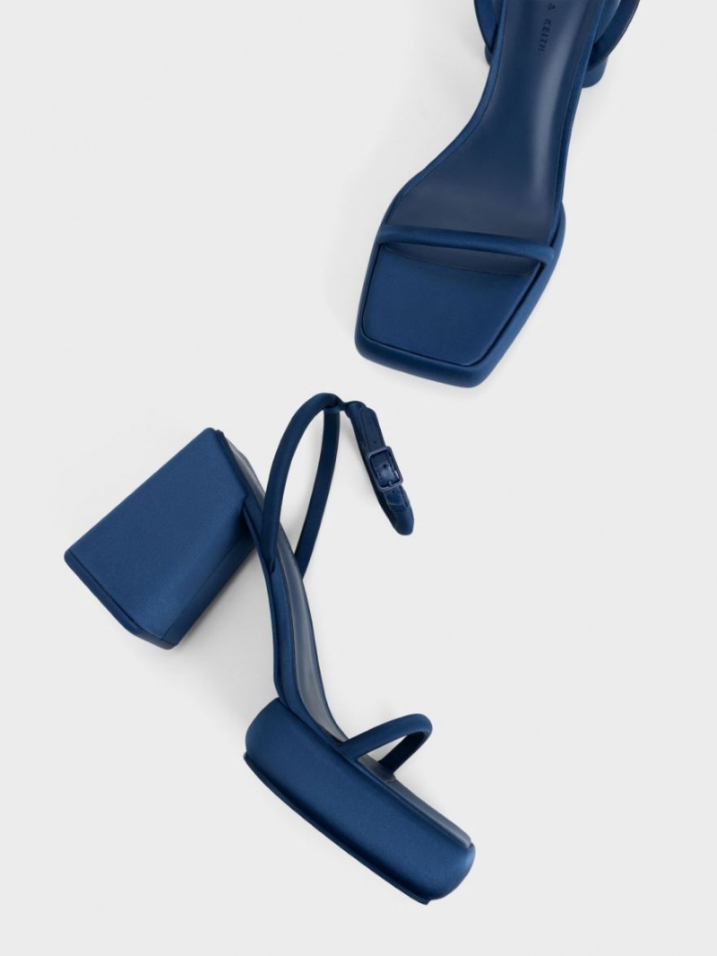 Sandale cu Platforma Charles & Keith Lucile Satin Albastri Inchis | 567KPHSUR