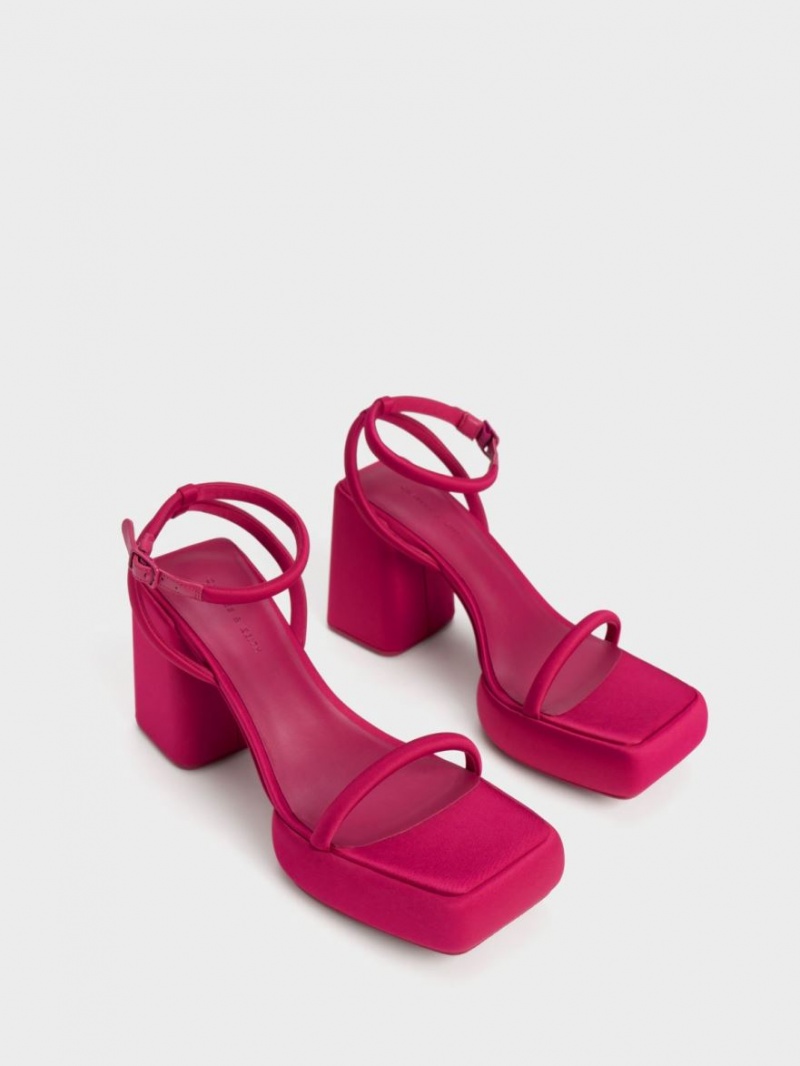 Sandale cu Platforma Charles & Keith Lucile Satin Rosii | 736CVKPQZ