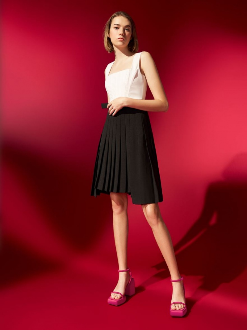 Sandale cu Platforma Charles & Keith Lucile Satin Rosii | 736CVKPQZ