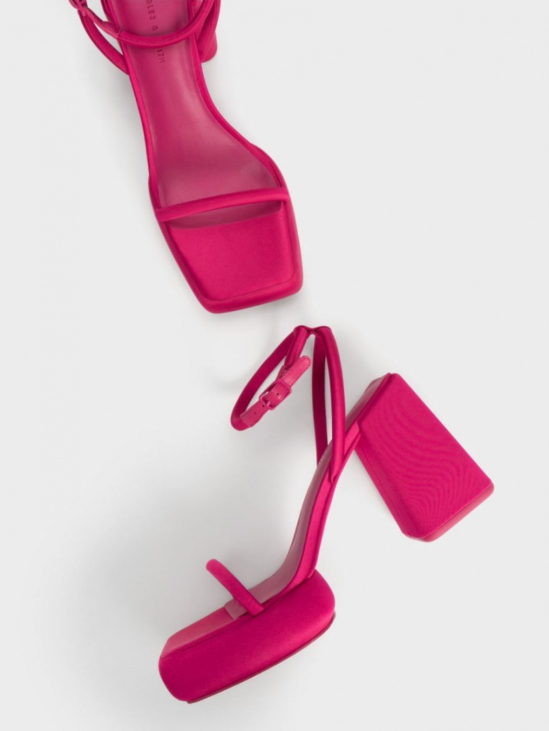 Sandale cu Platforma Charles & Keith Lucile Satin Rosii | 736CVKPQZ